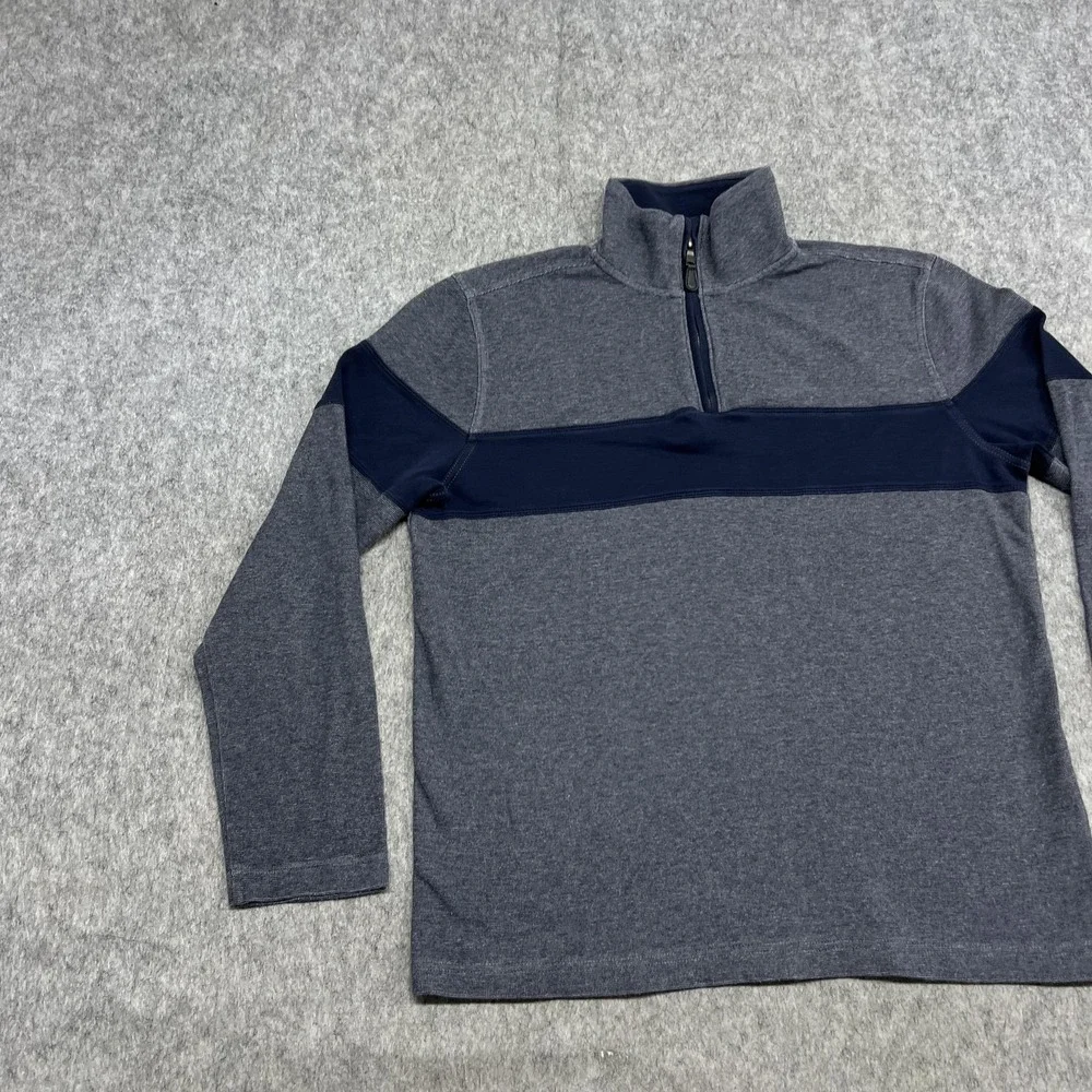 Banana Republic Sweater Mens L Blue‎ Gray Stripe 1/4 Zip Mock Neck Pullover Prep